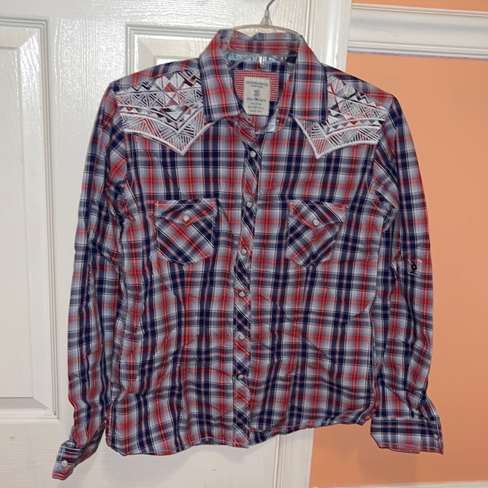 Plaid pearl snap shirt